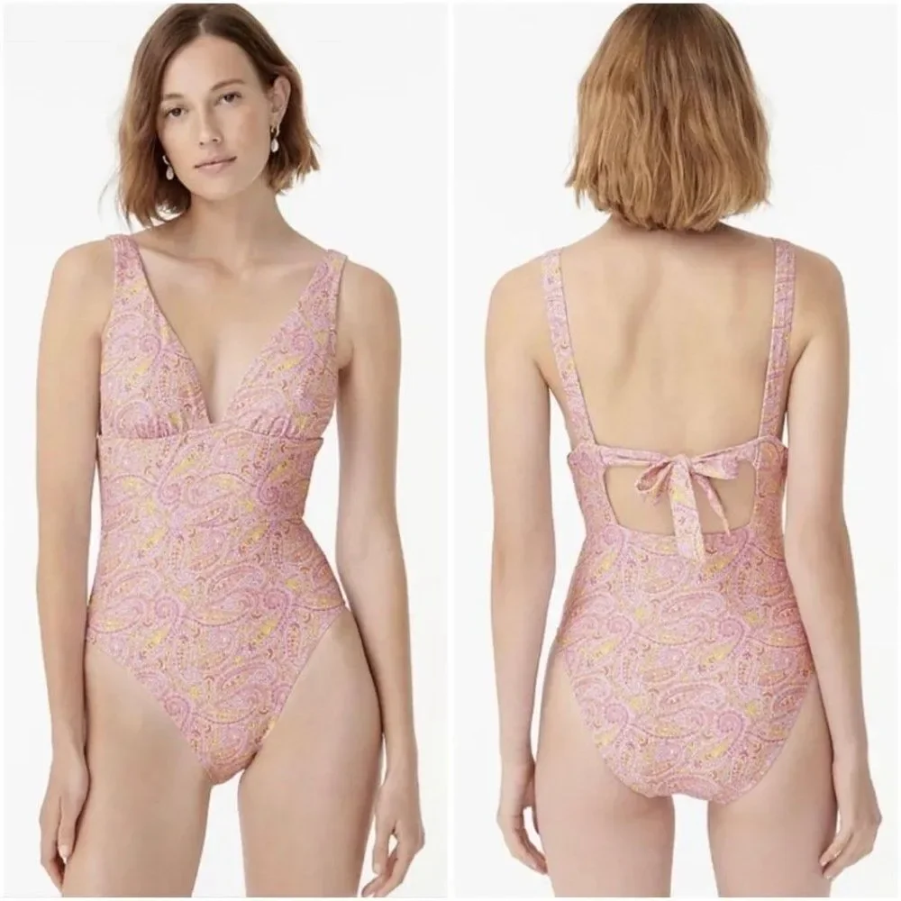 J. Crew Eco Plunge V-Neck One-Piece Swimsuit in Beach Paisley